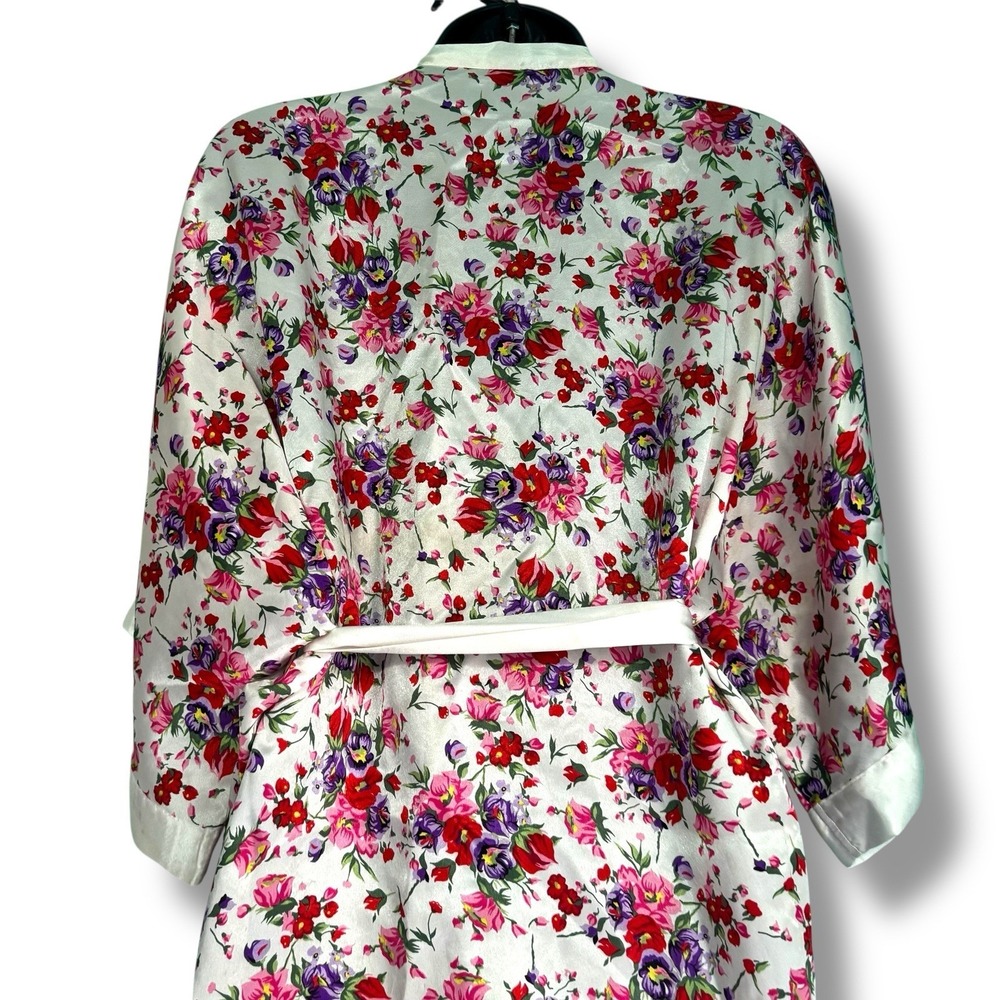 Vintage 90s Frederick's of Hollywood Floral Robe Lingerie Large Satin Overcoat - Picture 6 of 9